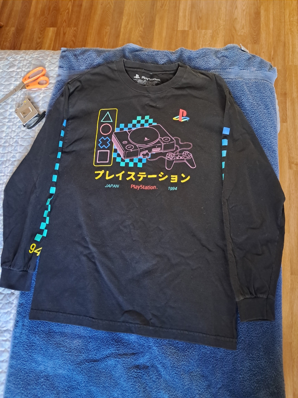 PlayStation 1994 Japanese Graphic Black Long Sleeve Shirt L Sony Gamer Tee